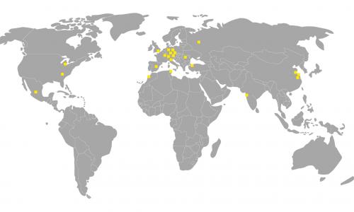 Weltkarte mit allen Produktions- und Vertriebsstandorte von FRÄNKISCHE